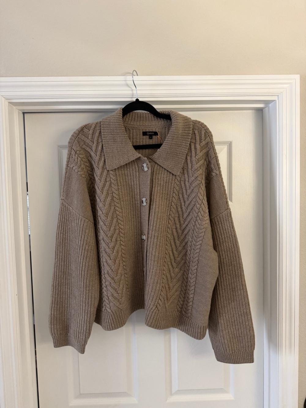 NWT Quince Taupe Cable-Knit Button-Front Sweater Cardigan